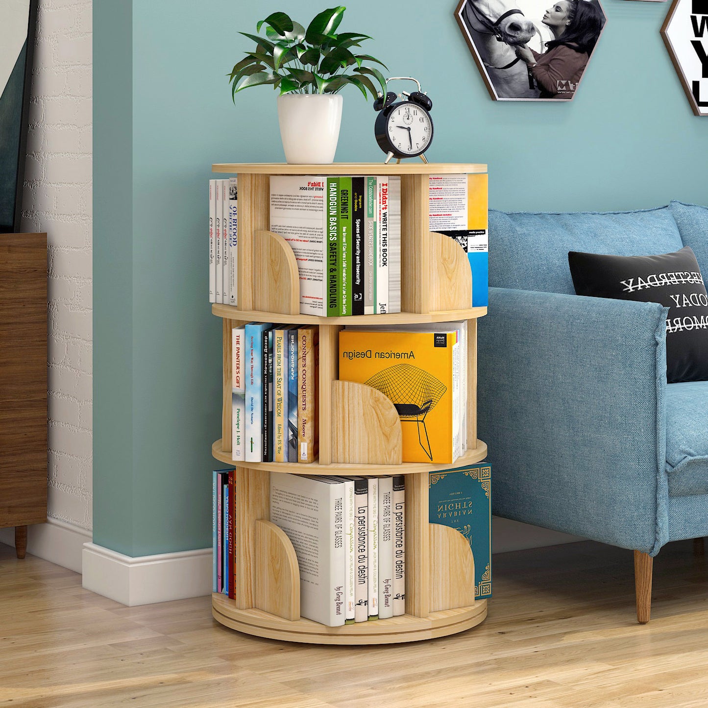 3 Tier Rotating Display Shelf Bookcase Organiser Oak