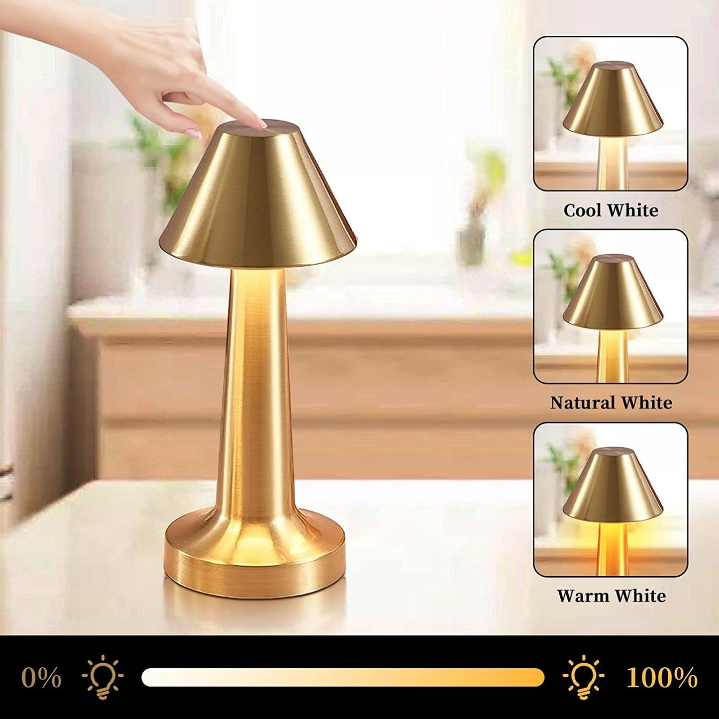 Cordless Touch Sensor LED Table Lamp Gold