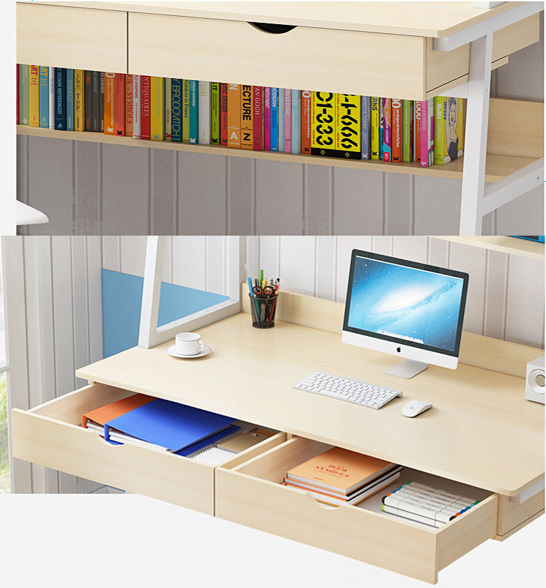 Spacious Office Computer Desk Workstation with Shelves and Drawers White Oak