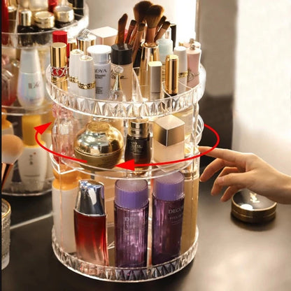 360 Degree Rotating Crystal Diamond Makeup Organizer for Jewelry and Cosmetics