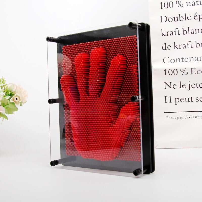 Large 3D Pin Art Board Game Hand Impression Desk Toy Red