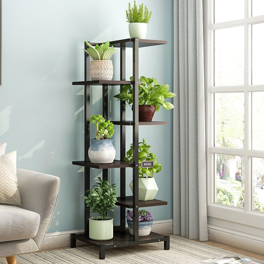 5-Tier Garden Plant Stand Shelf for Plants and Flowers Black Walnut