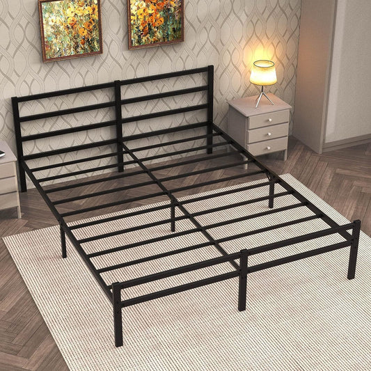 King Size Metal Platform Bed Frame Heavy Duty Steel Black