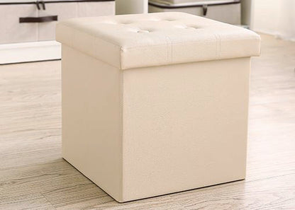 50L Foldable PU Leather Storage Ottoman White