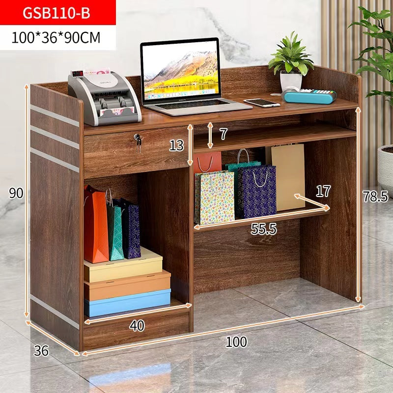 Reception Desk Counter with Shelves Walnut Office Furniture