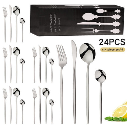 24 Piece Stainless Steel Cutlery Set Knife Fork Spoon Kitchen Tableware Silver