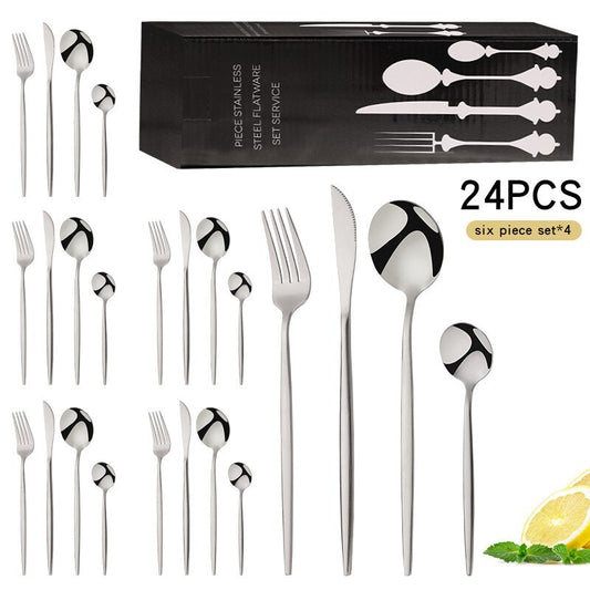 24 Piece Stainless Steel Cutlery Set Knife Fork Spoon Kitchen Tableware Silver