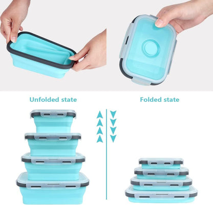 Pack of 4 Collapsible Silicone Food Storage Containers with Airtight Lid Blue