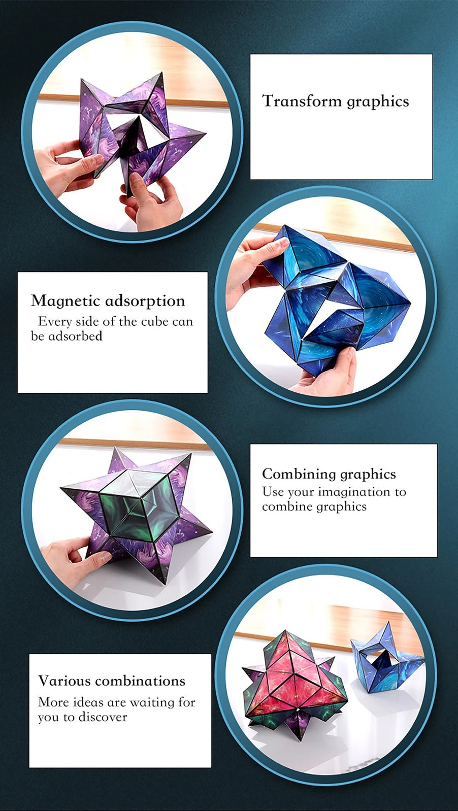 3D Galaxy Magic Magnetic Cube Space Puzzle Stress Relief Fidget Toy for Adults