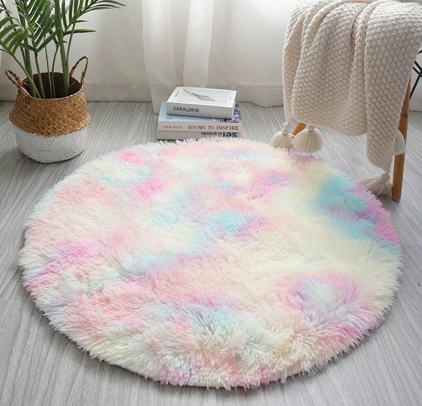 2m Large Infinity Round Shag Rug Soft Cozy Rainbow Dream