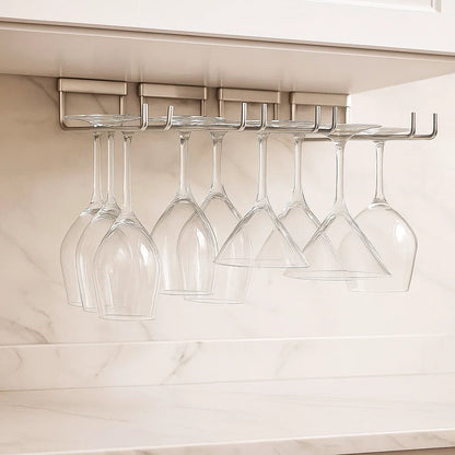Wine Glass Hanger Rack Under Cabinet Stemware Storage Organizer for Kitchen Bar