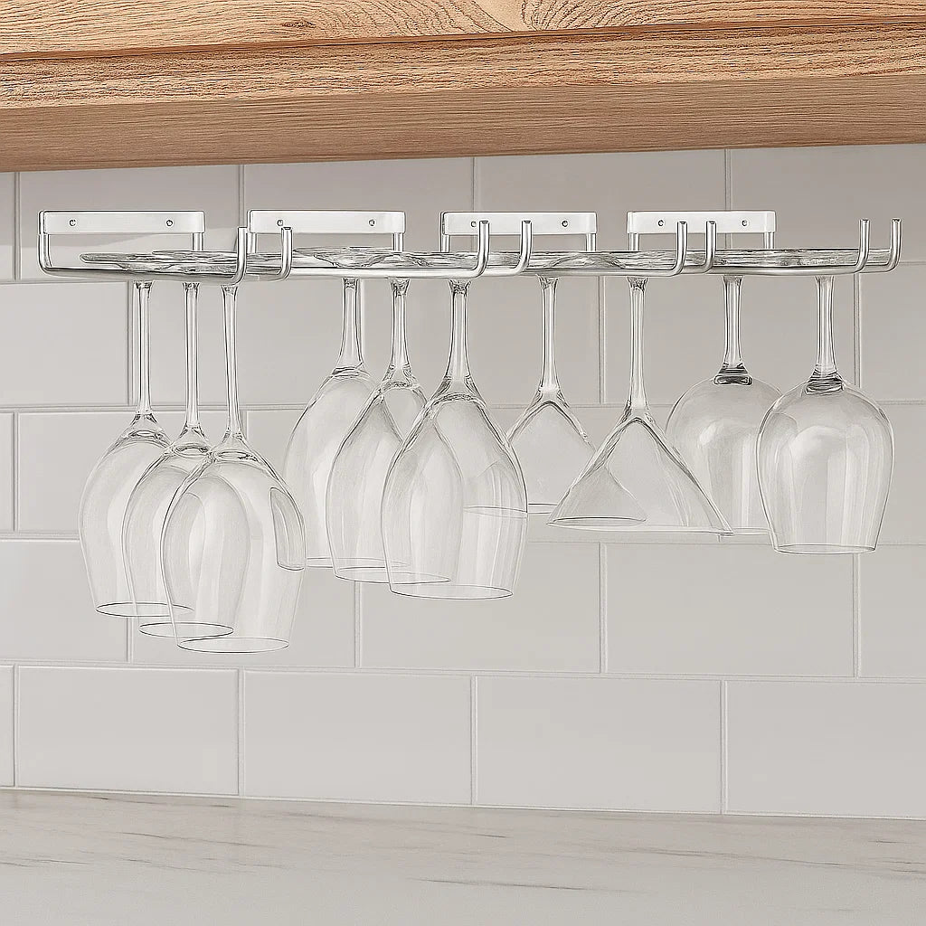 Wine Glass Hanger Rack Under Cabinet Stemware Storage Organizer for Kitchen Bar