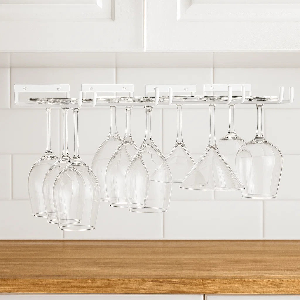 Wine Glass Hanger Rack Under Cabinet Stemware Storage Organizer for Kitchen Bar