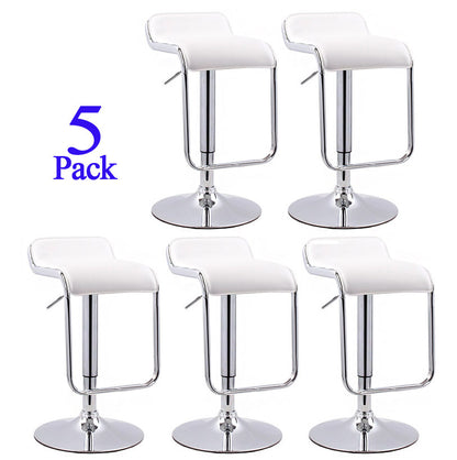 Set of 5 Luxury Faux Leather Chrome Bar Stools White