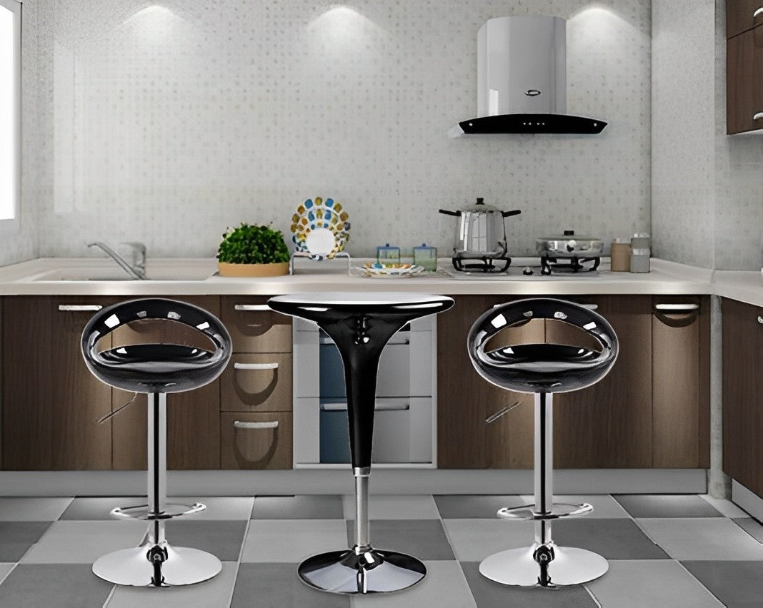 Set of 2 High Gloss Designer Bar Stools Modern Black