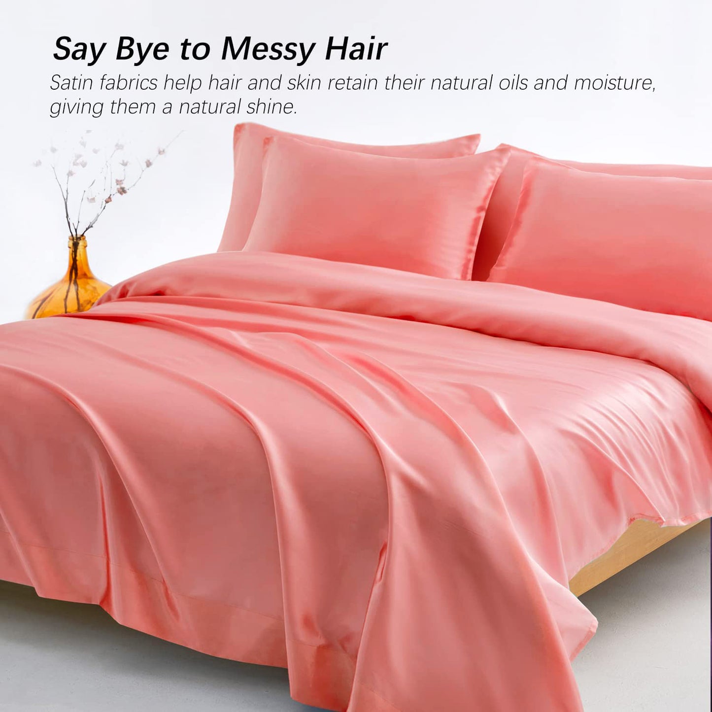 King Silky Satin Bed Sheets Set 4-Piece Luxurious Soft Bedding Rose Gold