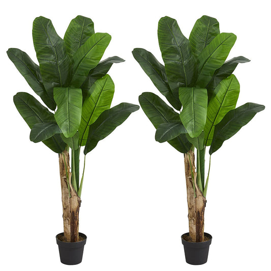 2 Pack - 120cm Tall Artificial Banana Tree Potted Plant Realistic Decor