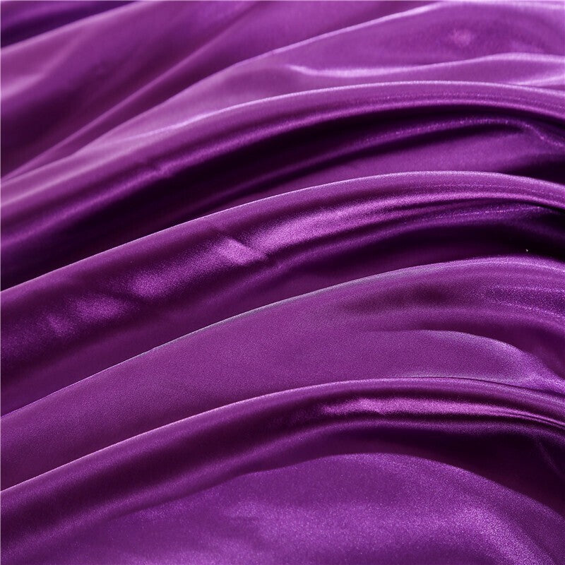 Queen Silky Satin Bed Sheets Set Soft and Smooth Purple