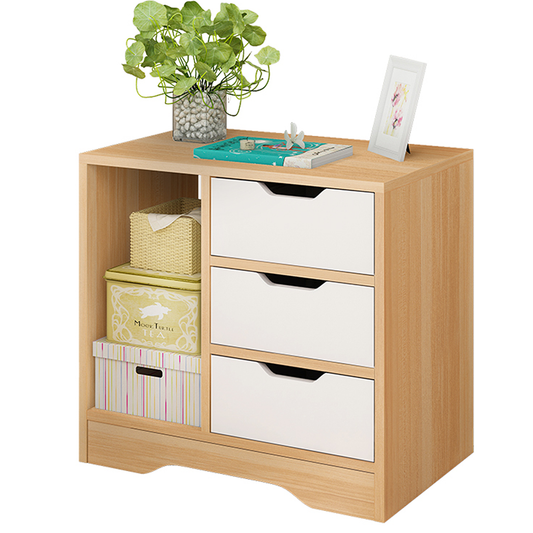 Stylish 3 Drawer Cabinet and Shelf Utility Side Table Oak White