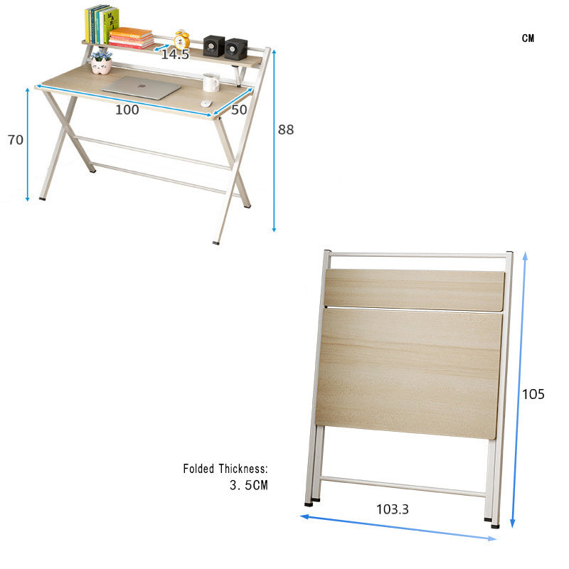 100cm Smart Space-Saving Folding Desk with Shelf White