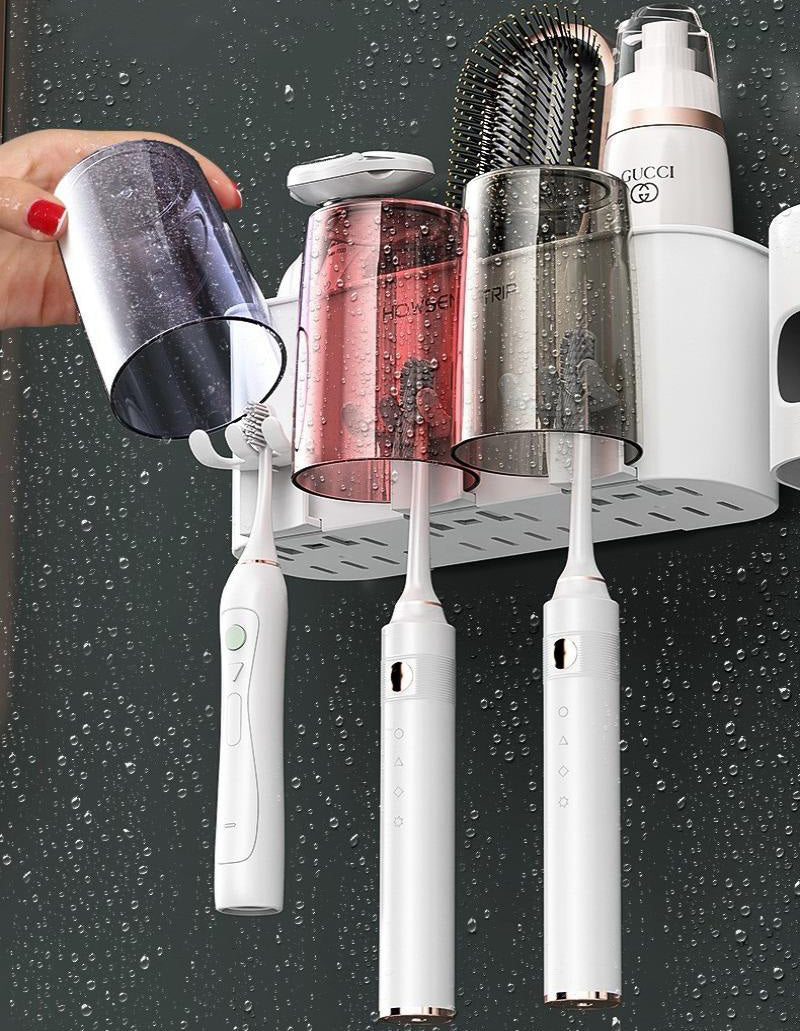 3-Cup Toothbrush Holder Rack Automatic Toothpaste Dispenser Bathroom Organizer Set