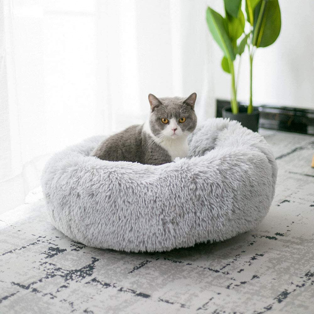 50cm Cozy Plush Soft Fluffy Pet Bed for Dogs and Cats Light Grey