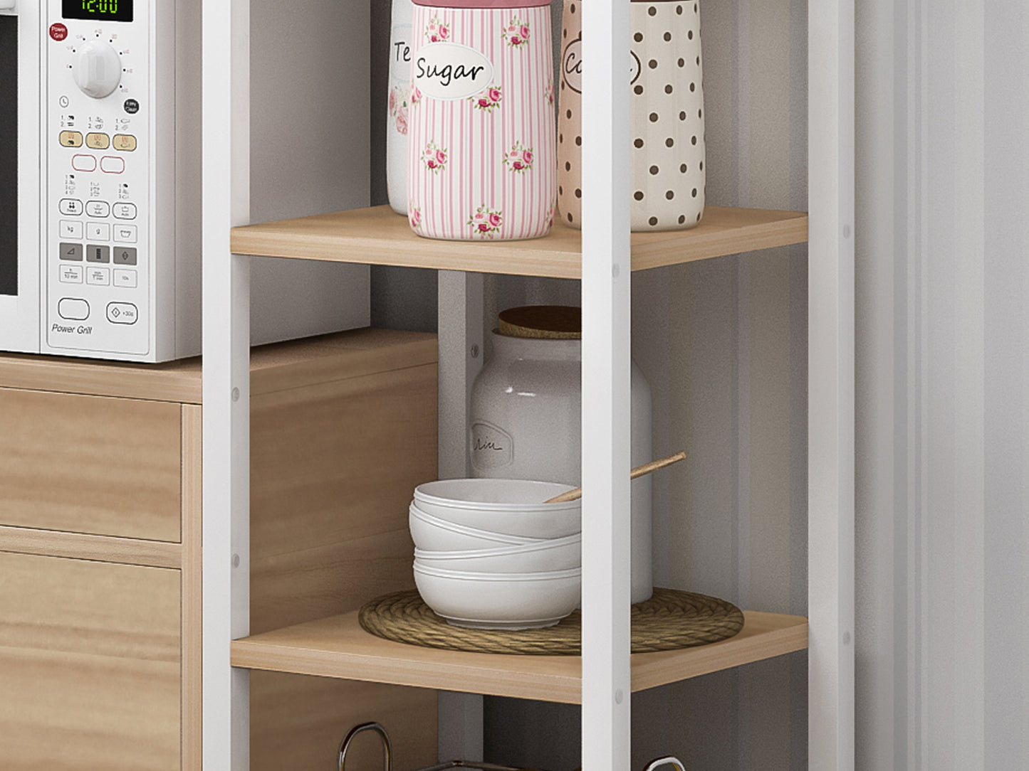 Double Cabinet Kitchen Storage Shelf Oak Modern Design