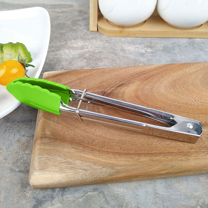 2 Pack - 18cm Stainless Steel Mini Tongs with Silicone Tips for Kitchen Green