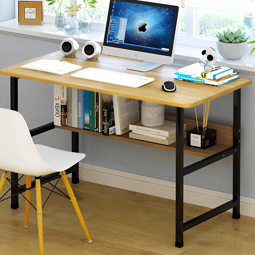 Modern Wood and Metal Computer Desk with Shelf Oak