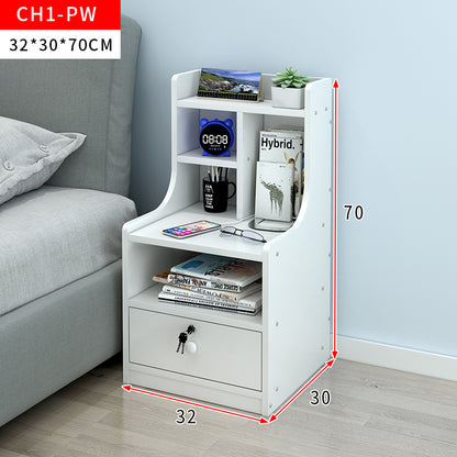 Tall Bedside Table with Drawer and Shelf White