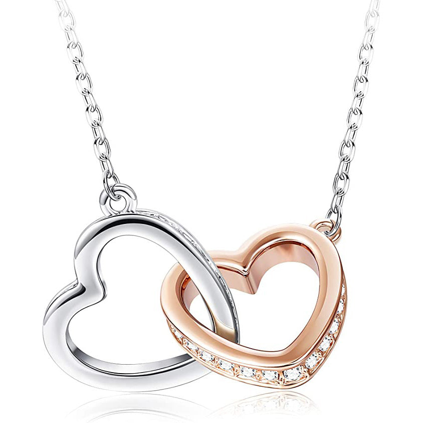 Sterling Silver Interlocking Hearts Necklace Romantic Gift for Her