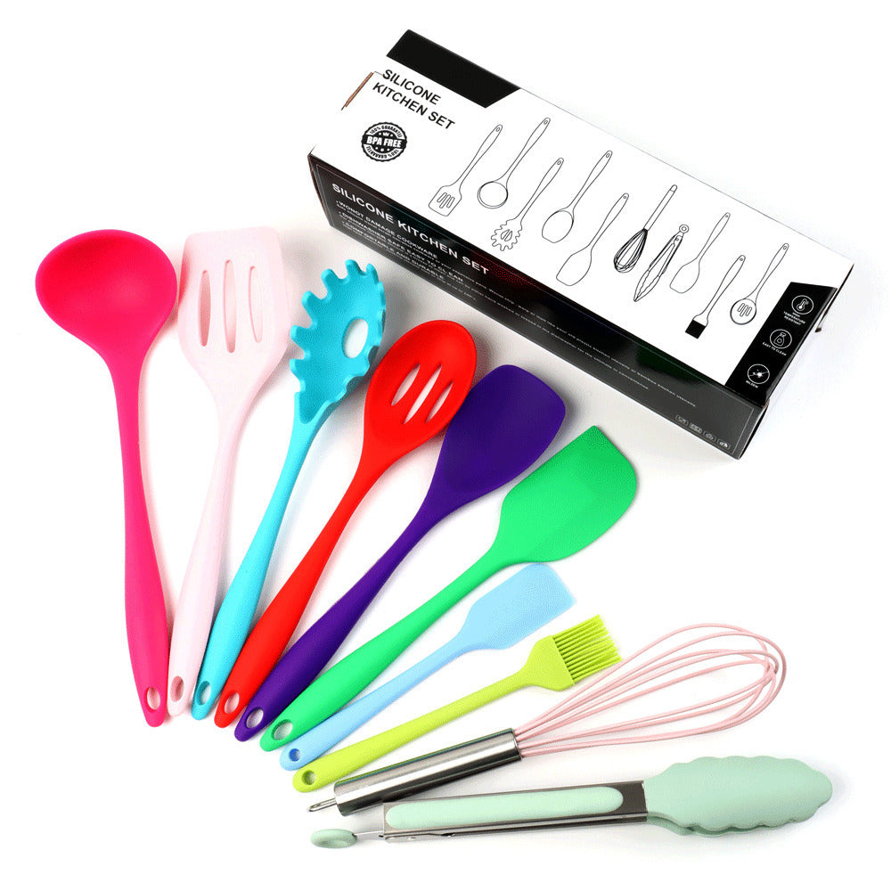 10PC Silicone Kitchen Utensil Set Non-Stick Heat Resistant Cooking Tools Colourful