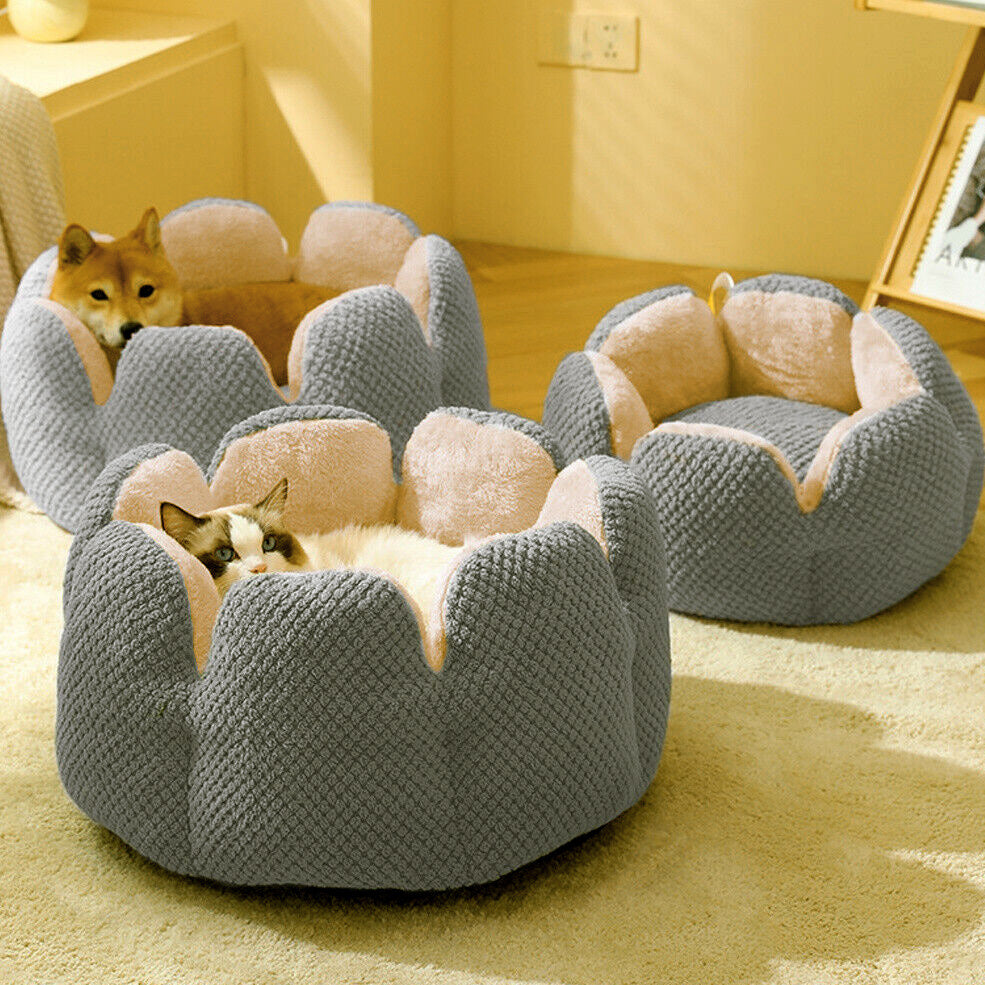 40cm Cactus Flower Pet Bed Cozy Cat Dog Nest Grey