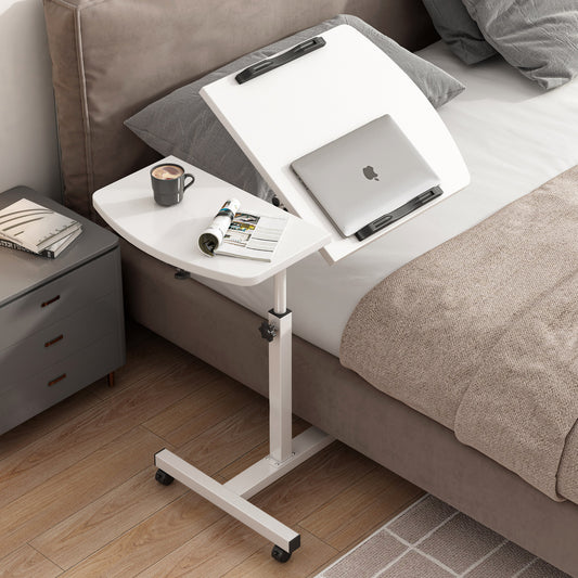 Adjustable Portable Sofa Bed Side Table Laptop Desk with Wheels White