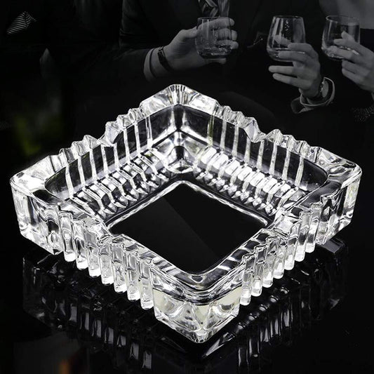 Elegant Crystal Glass Ashtray Square Shaped Tabletop Decor