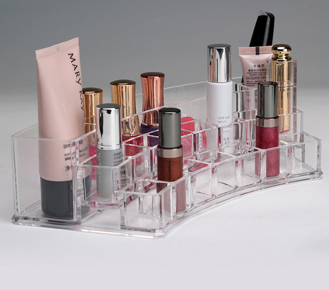 Elegant Crystal Curved Makeup Organizer for Lipstick Perfume Nail Polish Storage