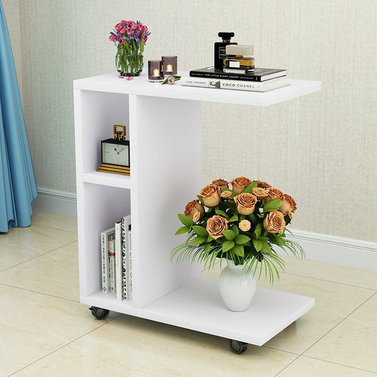 Stylish Compact Rolling Side Table with Storage and Casters White