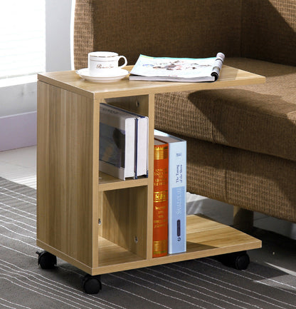 Stylish Compact Rolling Side Table with Storage and Casters Natural Oak