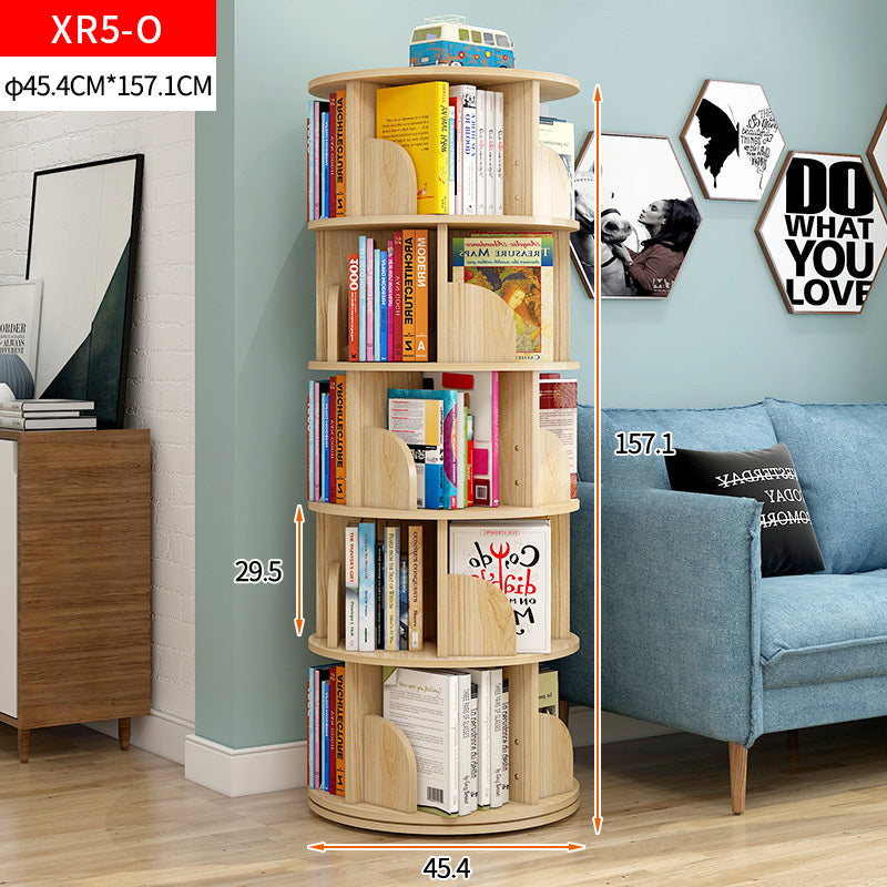 Aheaplus 5-Tier Rotating Bookshelf - 360° Spinning Corner Bookcase, Grey Oak, Space Saving