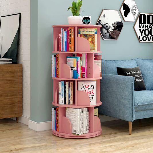 4 Tier 360-Degree Rotating Display Shelf Bookcase Organizer Pink