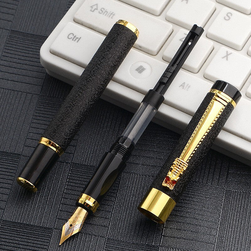 Elegant Dragon Metal Ink Fountain Pen Black Frosted