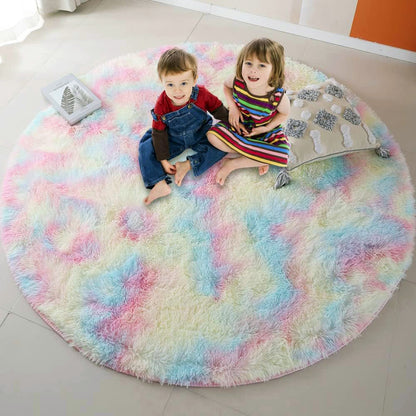 2m Large Infinity Round Shag Rug Soft Cozy Rainbow Dream