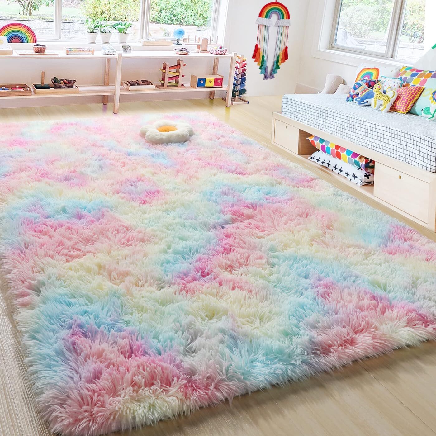 4m Extra Large 400 x 200 Soft Comfortable Shag Rug Rainbow