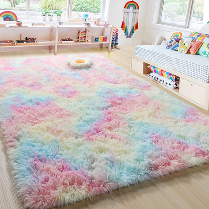 300 x 200 XL Plush Shag Rug for Living Room Rainbow