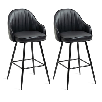 Set of 2 Designer Faux Leather Bar Stools Modern Black