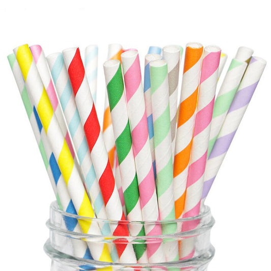 100 PCS Biodegradable Paper Drinking Straws Colourful Stripe Eco-Friendly