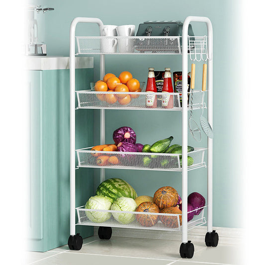 4 Tier Steel Utility Storage Shelf Kitchen Trolley Cart White