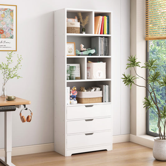 1.8m Tall Shelf Cupboard Bookshelf Wardrobe with Drawers White