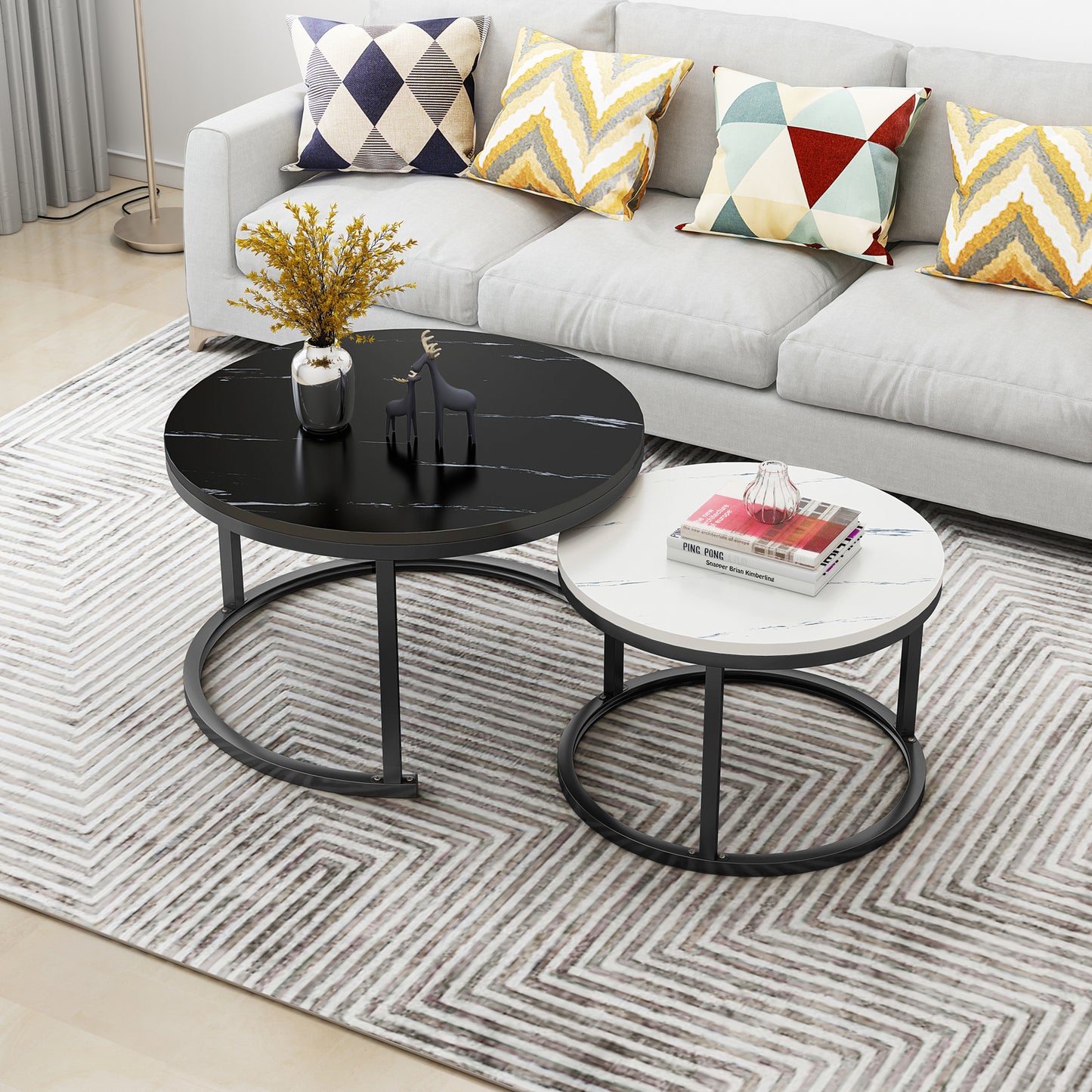 Luxor 2-in-1 Designer Marble Look Nested Coffee Tables