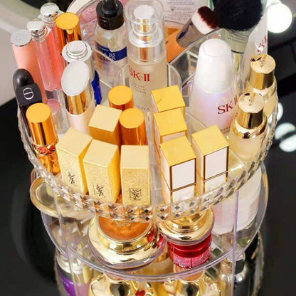 360 Degree Rotating Crystal Diamond Makeup Organizer for Jewelry and Cosmetics